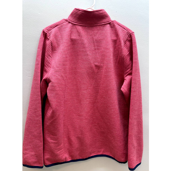 J Crew Quarter Snap Ribbed front Pocket Pullover (Women's M) Pink Navy EUC - Picture 4 of 8